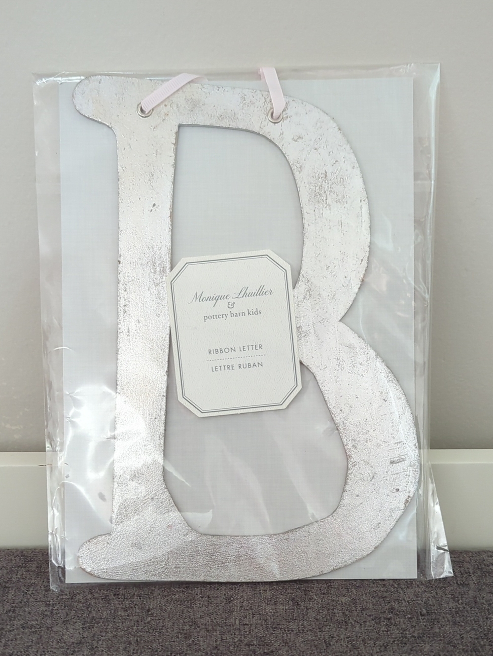 Pottery Barn Kids White Wall Art with Pink Ribbon